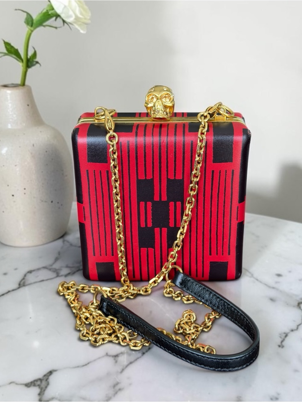 Alexander McQueen Rare Collector’s Item Red and Black Skull Box Clutch/Crossbody